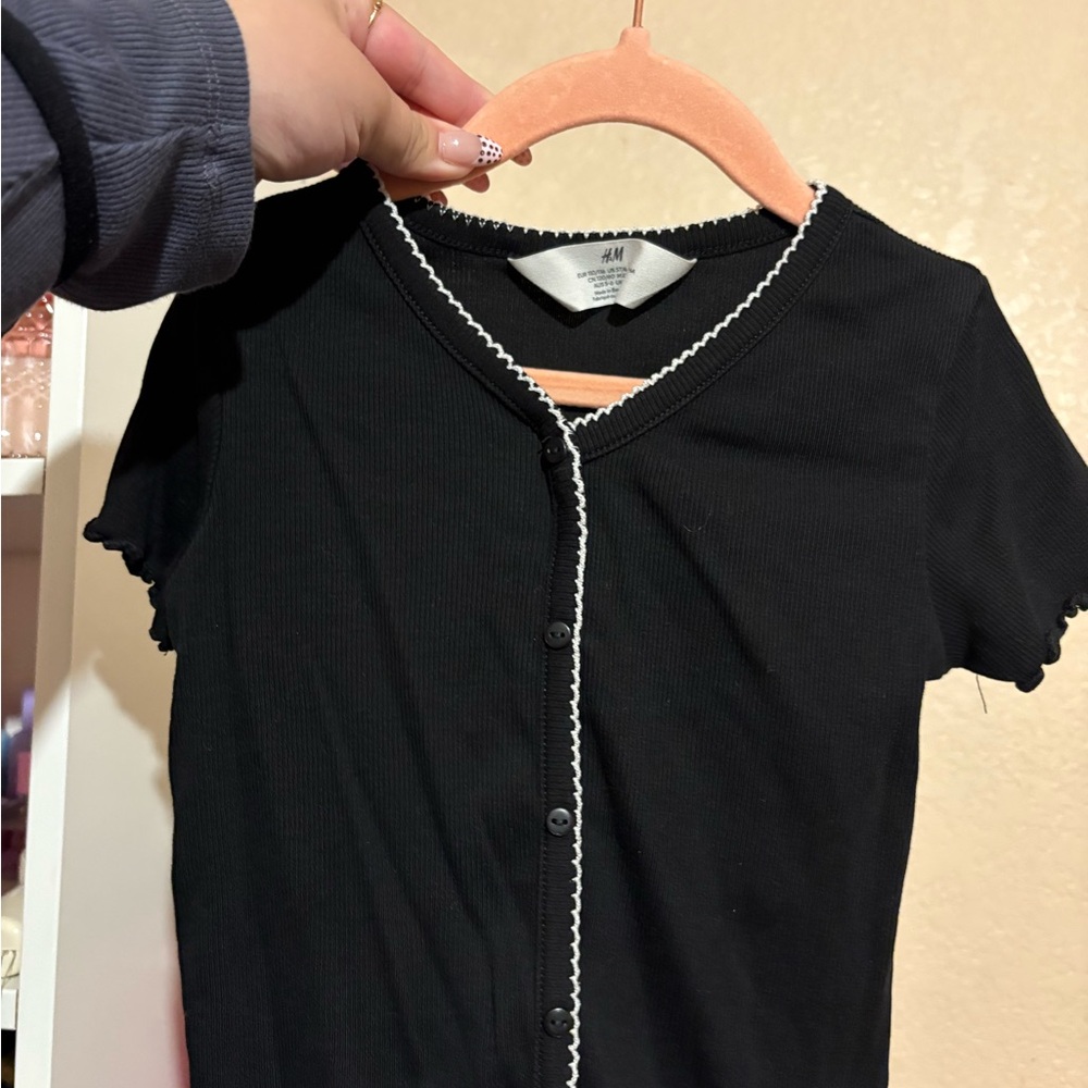 H&M Black Ribbed Top with White Trim